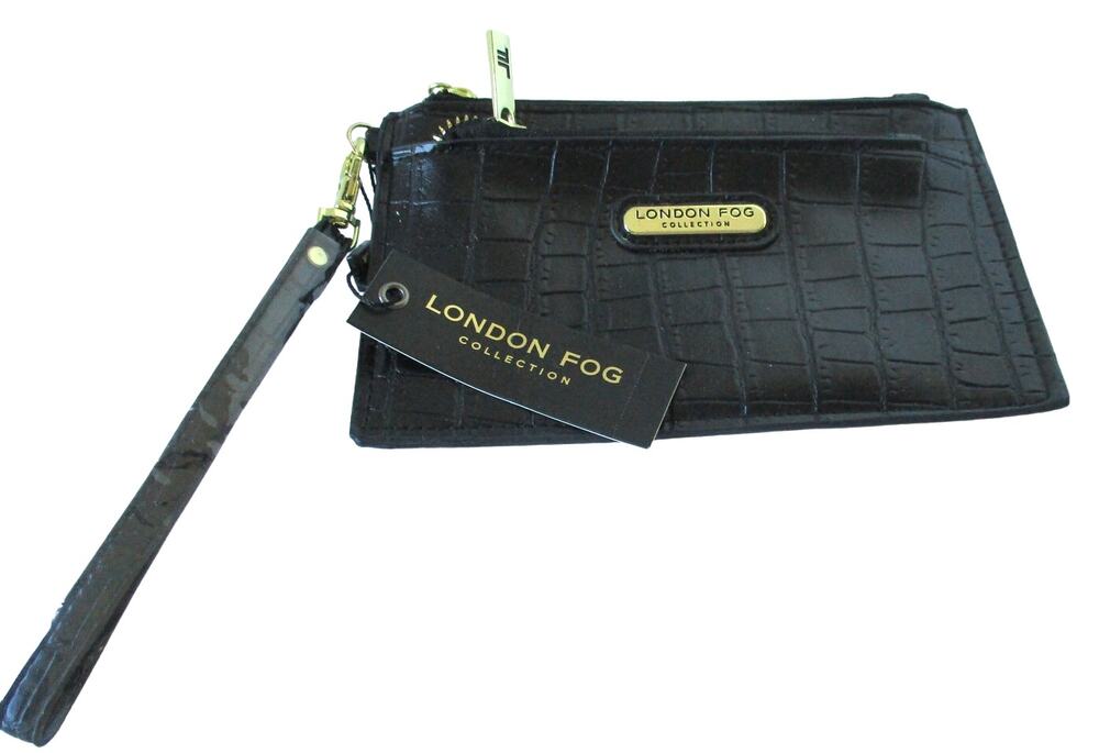 London Fog Women's Black Wristlet Danica Double Pouch New With Tags